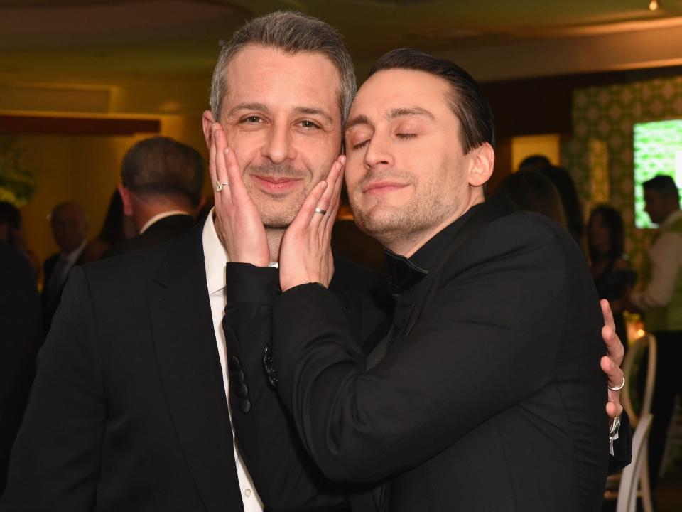 Jeremy Strong (left) and Kieran Culkin of "Succession" at an HBO Golden Globes event in 2019.