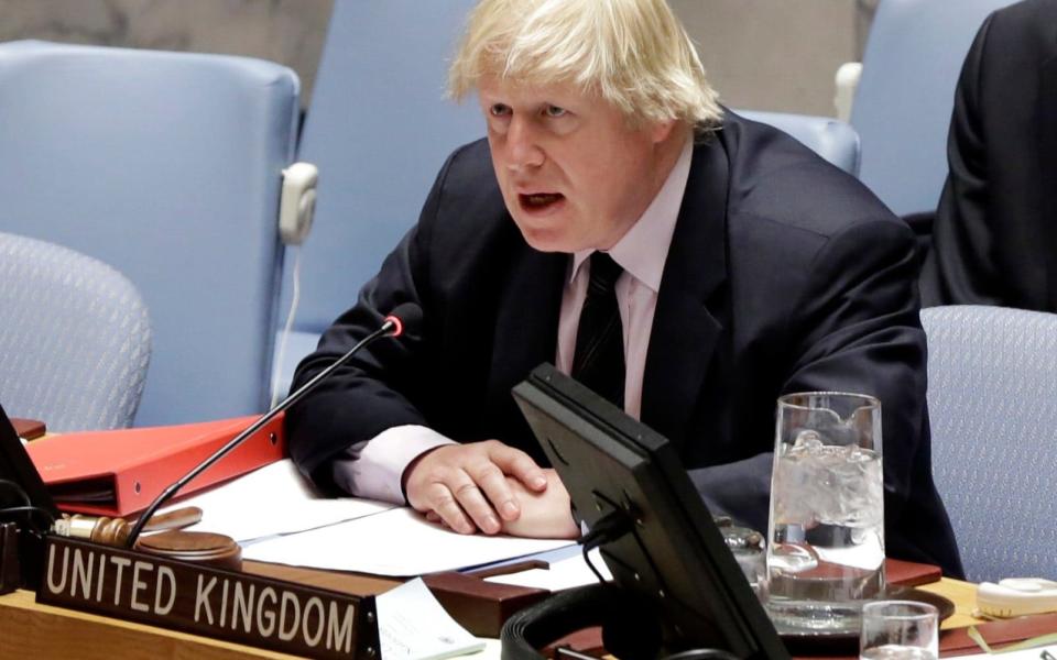 Boris Johnson addresses the United Nations Security Council - Credit: Richard Drew/AP