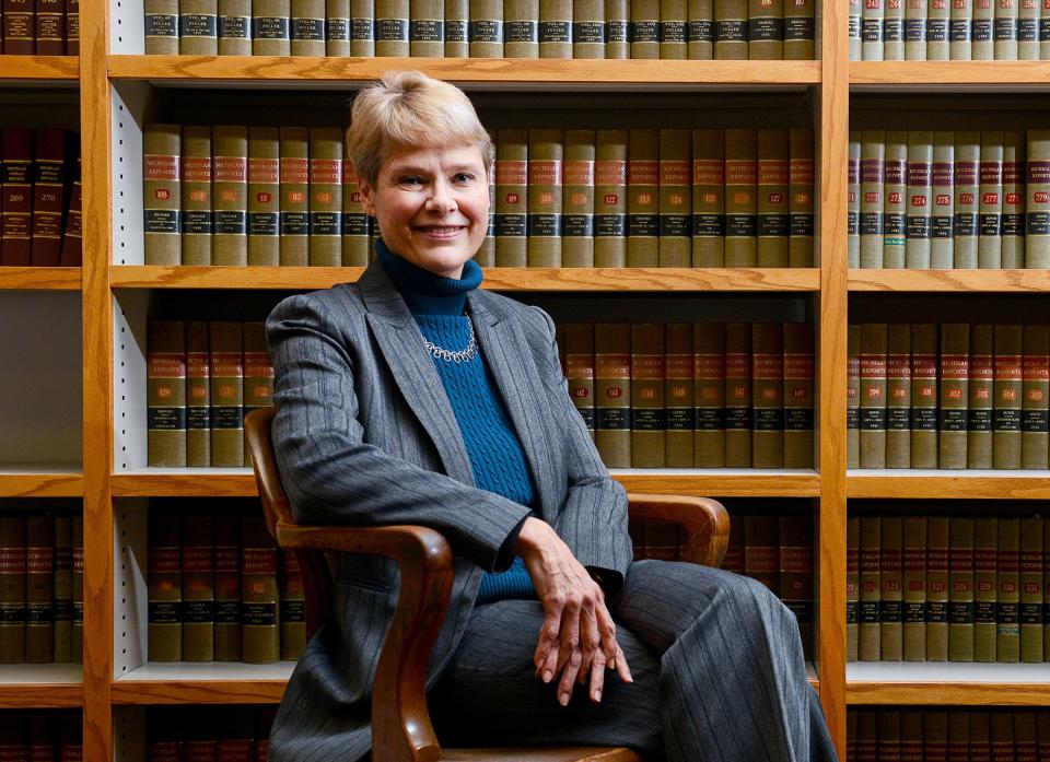 Carol Siemon has her portrait taken at the Veterans Memorial Courthouse in January 2017 in Lansing. Siemon is Ingham County's first new elected prosecutor in 20 years.