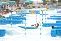 <p>TOKYO, JAPAN - JULY 29: Mallory Franklin of Team Great Britain competes during the Women's Canoe Slalom Final on day six of the Tokyo 2020 Olympic Games at Kasai Canoe Slalom Centre on July 29, 2021 in Tokyo, Japan. (Photo by Harry How/Getty Images)</p> 