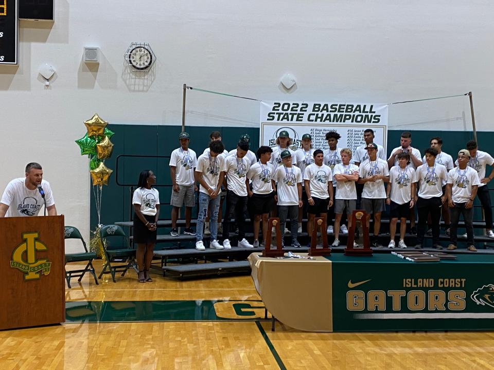 Island Coast High School holds a pep rally celebrating the school's baseball team, which won the first state championship for a public school in Lee County history on May 25, 2022.