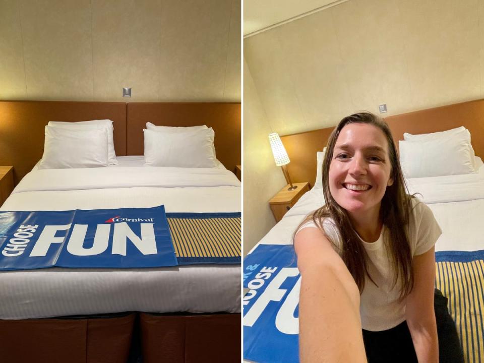 An image and selfie inside the cruise ship cabin.