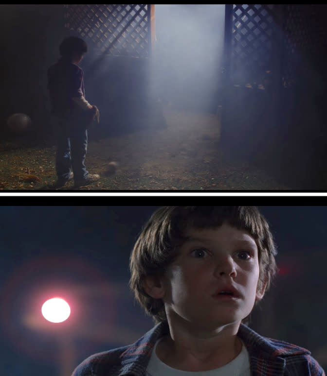 little kid scared in place as a baseball lands by his feet