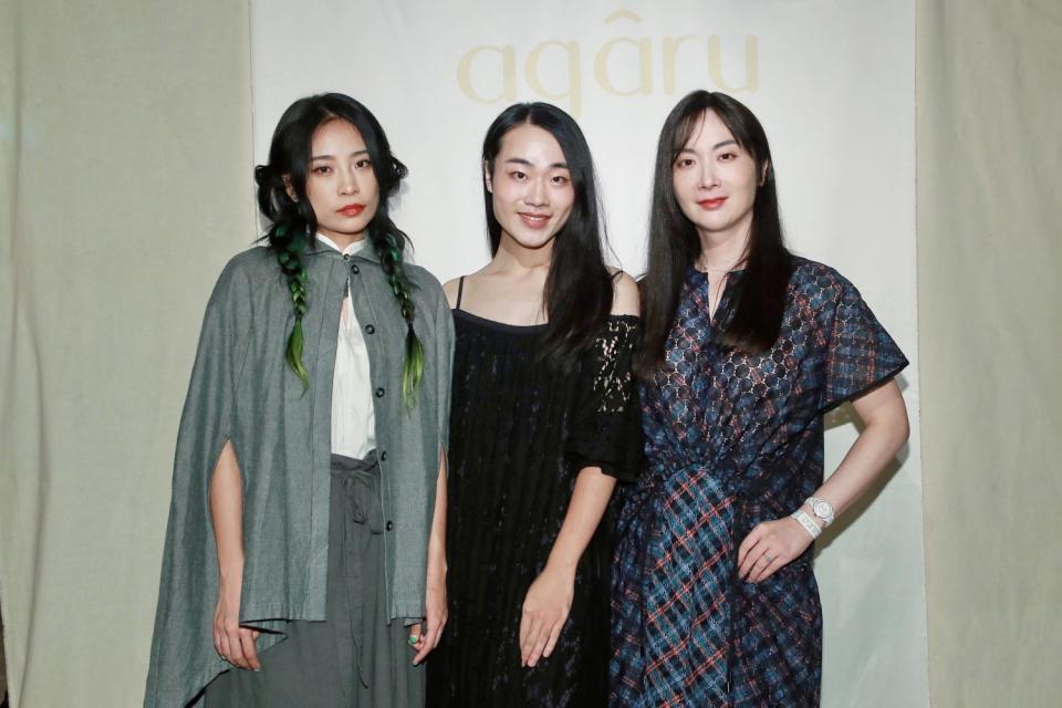 (左起)卜星慧、設計師胡俊丞、最美檢察官樂樂，為品牌「agâru」站台。 (圖/agâru提供)