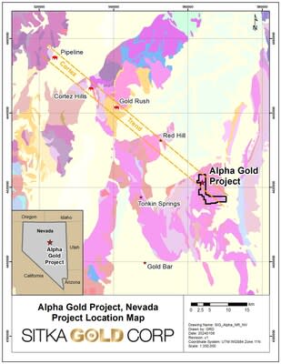 Figure 1: Regional map of the Alpha Gold Project (CNW Group/Sitka Gold Corp.)