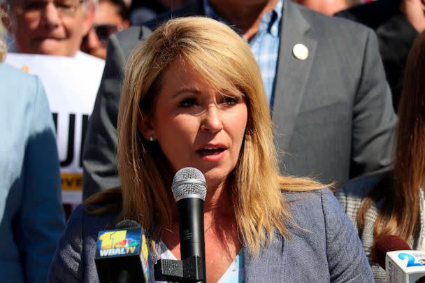 PHOTO: Republican Kelly Schulz, who is seeking the GOP nomination for governor of Maryland, speaks at a news conference, in Annapolis, Md., June 30, 2022.  (Brian Witte/AP)