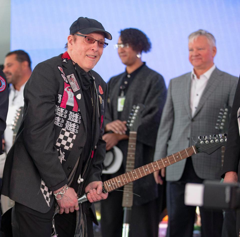 Rick Nielsen poses for a photo after the Hard Rock Casino Rockford groundbreaking ceremony on Wednesday, Sept. 28, 2022, in Rockford.