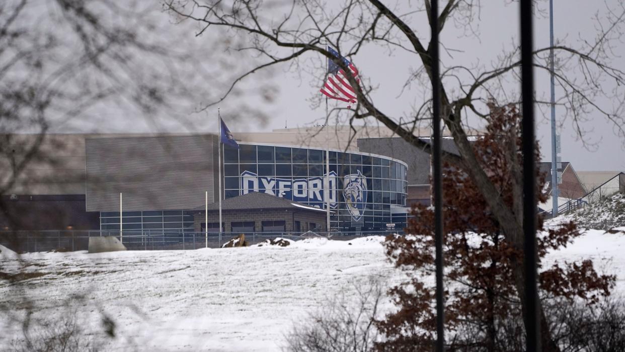 Oxford High School is shown in Oxford, Mich., Tuesday, Nov. 30, 2021, where authorities say a student opened fire at the school.