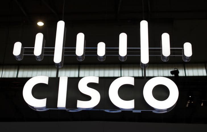 The logo of Cisco is seen at Mobile World Congress in Barcelona, Spain, February 27, 2017. REUTERS/Eric Gaillard