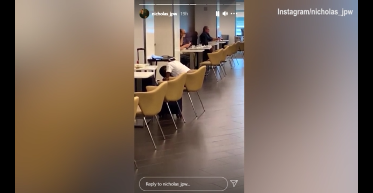 Rudy Giuliani seen shaving in the Delta One lounge at New York’s JFK airport.  (Instagram)
