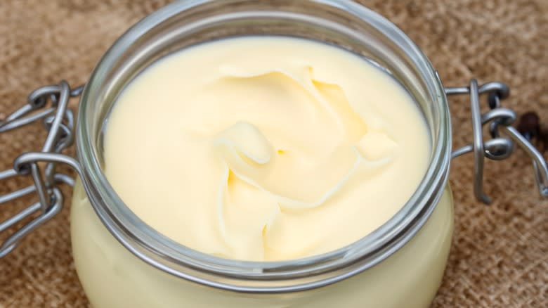 Beef tallow in glass jar