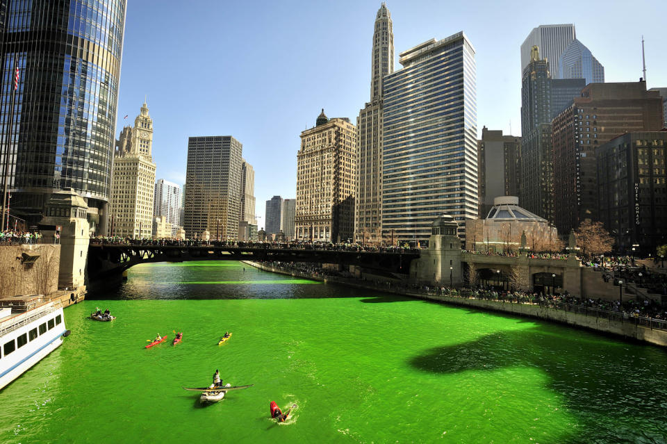 Dyeing the Chicago River green on St. Patrick's day (Yannick Tylle / Getty Images)