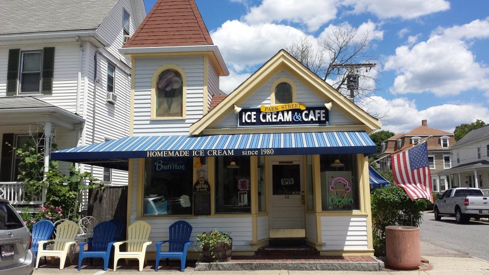 Park Street Ice Cream Shoppe in downtown Natick opens for the season on Marathon Monday.