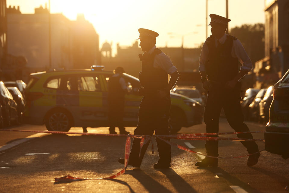 <p>Police officers guard the scene after a vehicle collided with pedestrians in the Finsbury Park neighbourhood of North London, Britain, June 19, 2017. (Photo: Neil Hall/Reuters) </p>