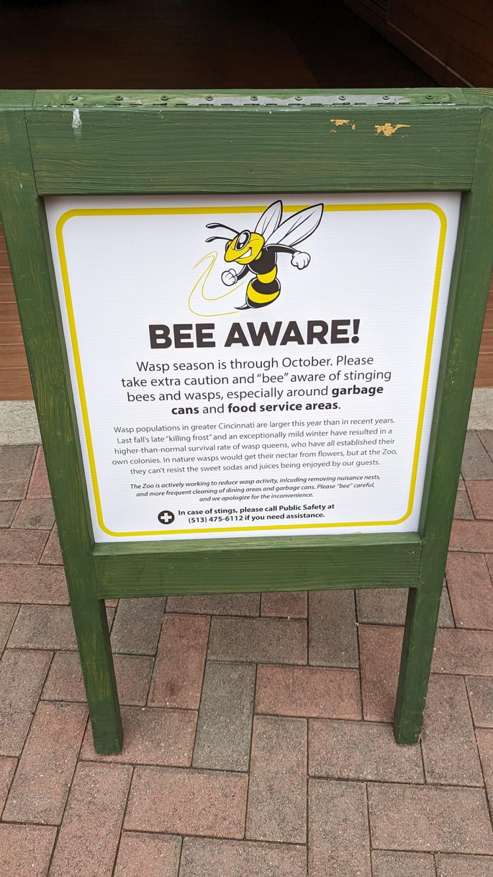 Cincinnati Zoo & Botanical Garden posts a sign to warn visitors of a proliferation of wasps this season.