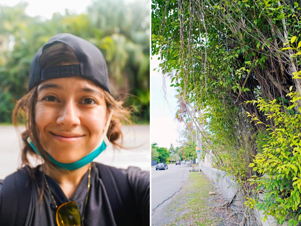 The author surrounded by greenery in Miami's Coconut Grove neighborhood