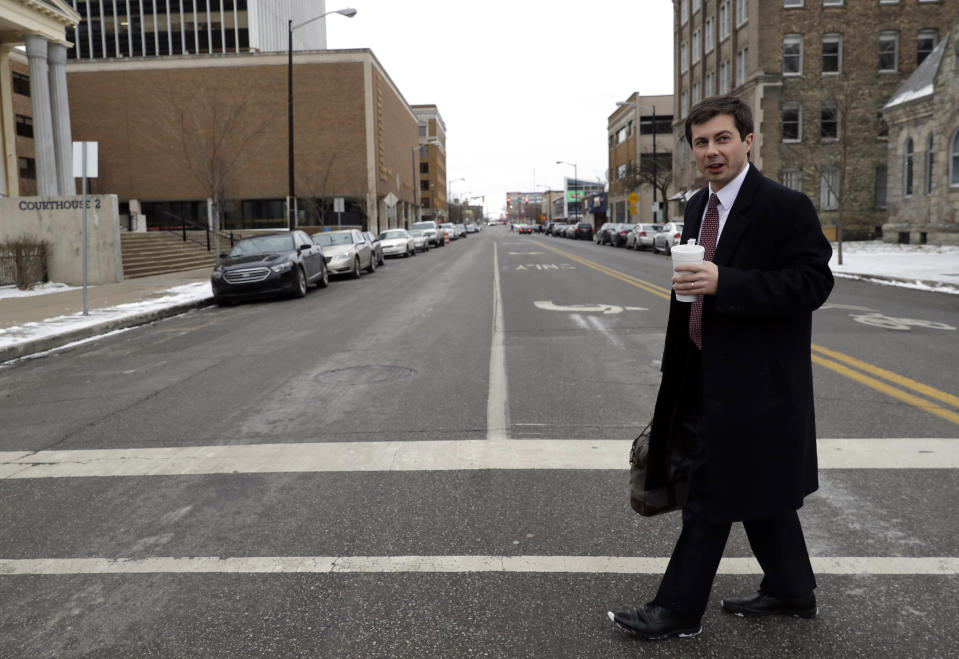 Buttigieg in downtown South Bend. (Photo: Nam Y. Huh/AP)