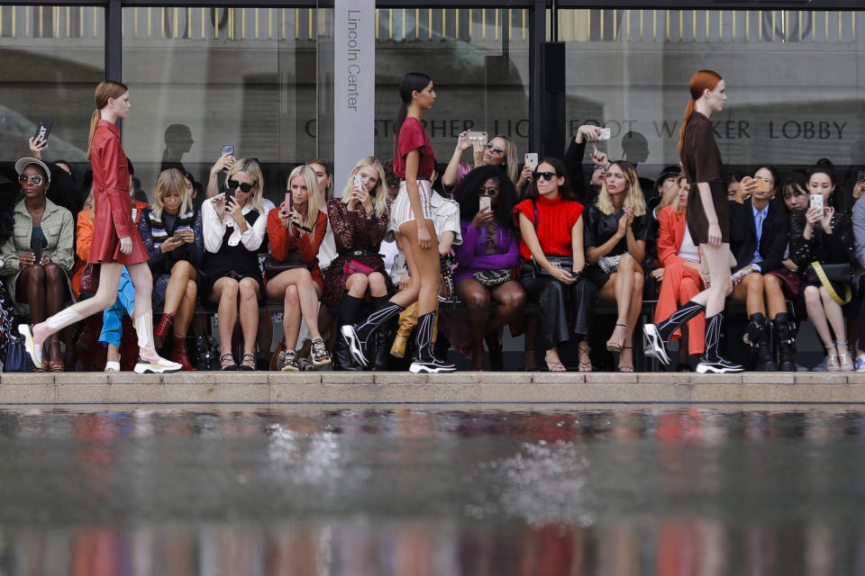 Fashion from Longchamp is modeled Saturday, Sept. 7, 2019, in New York. (AP Photo/Frank Franklin II)