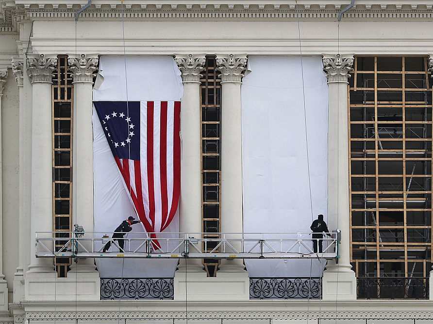 Presidential Inauguration DC flag set up