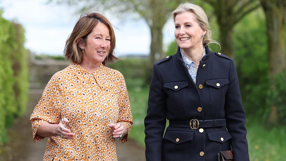 Sophie walking with head gardener Sarah Mead during her visit to Yeo Valley Farm