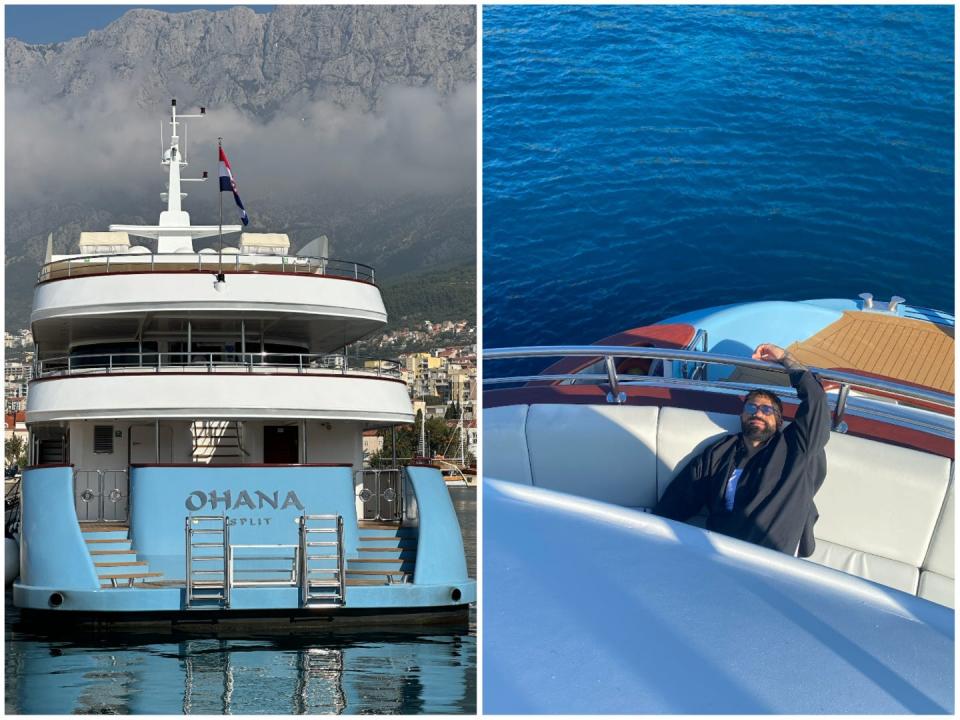 A collage of the yacht Ohana and a picture of Insider's Sam Tabahriti sitting aboard the yacht.