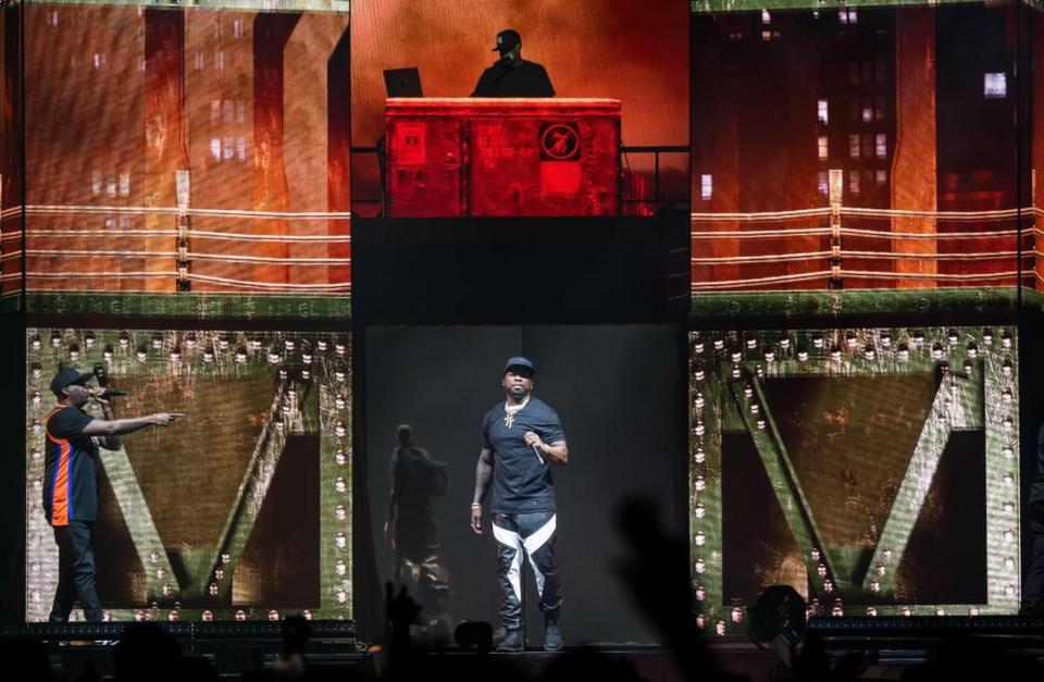 Curtis “50 Cent” Jackson performs “I Get Money” on his The Final Lap Tour, featuring Busta Rhymes and Jeremih, at Golden 1 Center on Monday, Sept. 4, 2023, in Sacramento. Xavier Mascareñas/xmascarenas@sacbee.com