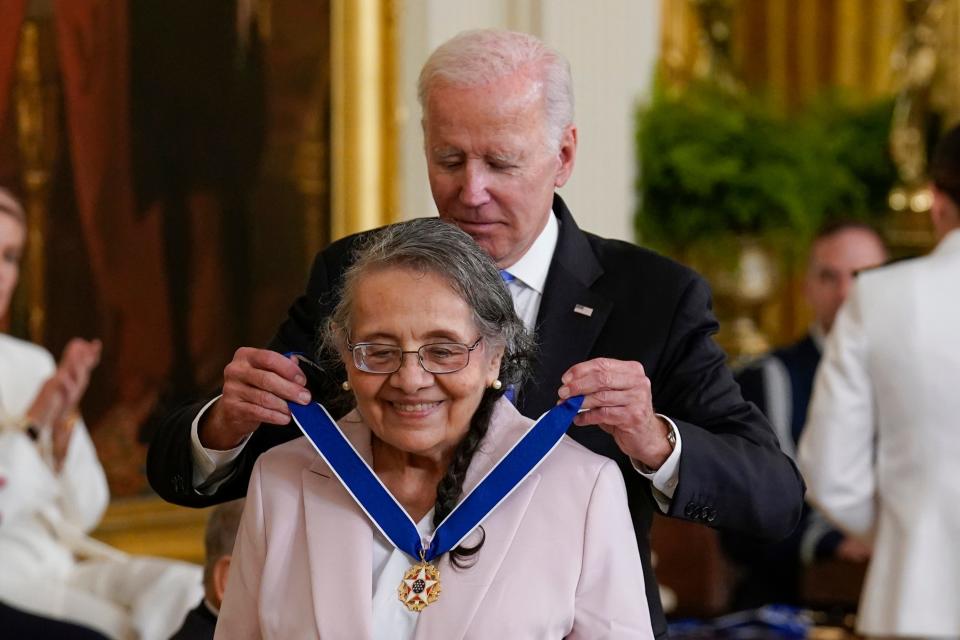 President Joe Biden awards the nation's highest civilian honor, the Presidential Medal of Freedom, to Diane Nash at the White House in Washington, Thursday, July 7, 2022. (AP Photo/J. Scott Applewhite)