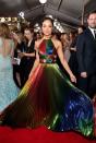 <p>Ever seen a dress this colorful?! Tessa captured the spectrum of the rainbow on her pleated halter gown, and, wow, was it mesmerizing. </p>