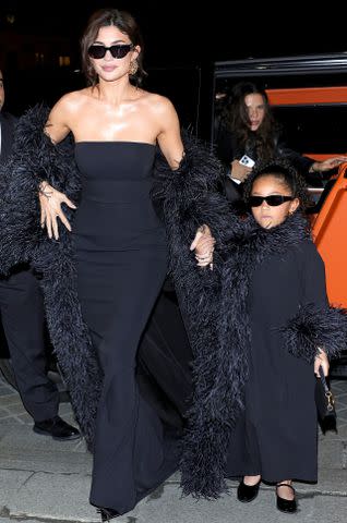 <p>Jacopo Raule/Getty </p> Kylie Jenner and Stormi Webster in January 2024