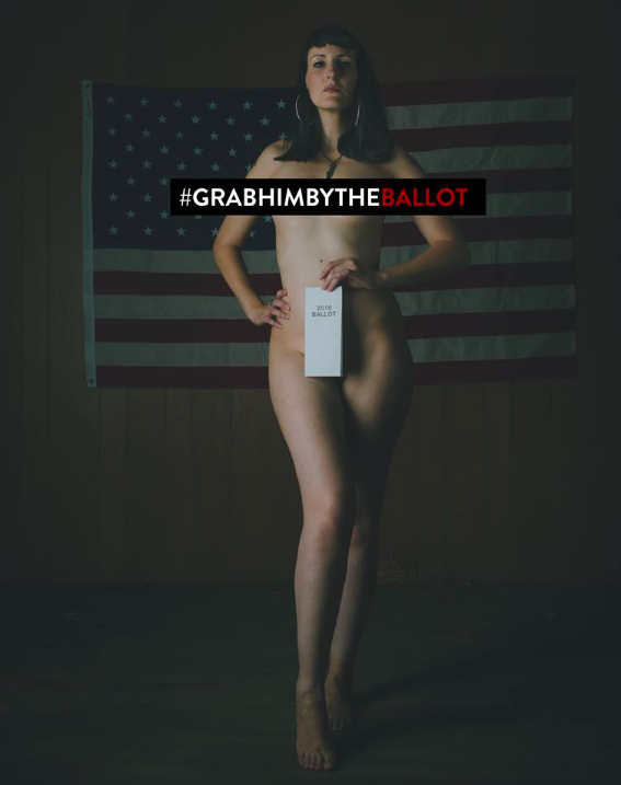 The woman pose naked with strategically placed faux ballot sheets [Photos: Facebook / Anja Schutz Photography]