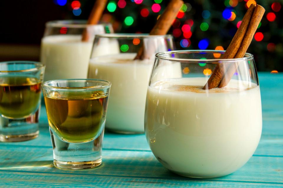 Eggnog, various countries: Eggnog may be a drink, but you should think of it more as a meal replacement shake. This creamy beverage packs about 400 calories, 19 grams of fat and 21 grams of sugar into one cup. On the bright side, you’ll also get about 9.7 grams of protein (and maybe a nice buzz if it’s spiked).