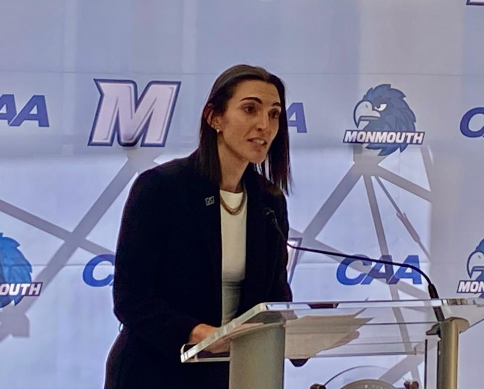 Monmouth introduced Cait Wetmore as its new women's basketball coach on April 25, 2024 in West Long Branch, N.J.