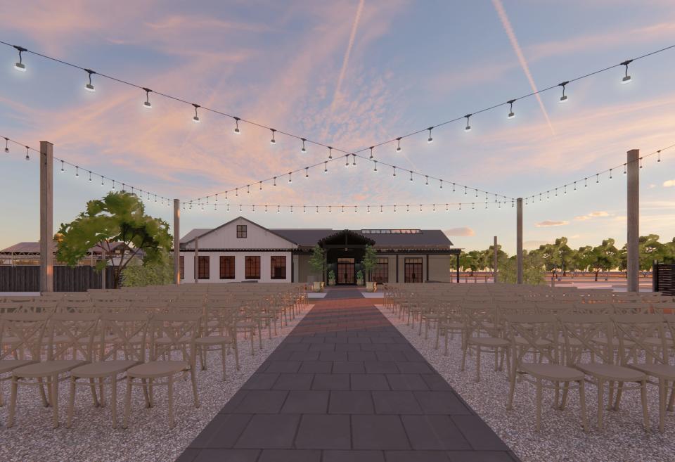 A rendering shows Terrain Gardens, an event space at the new Terrain set to open June 29, 2023 at Delaware Valley University in Doylestown Township.