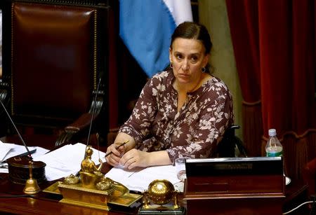 Argentina's Vice-President and President of the Senate Gabriela Michetti attends the debate for the approval of a settlement with creditors over the country's defaulted debt at the Senate in Buenos Aires, Argentina, March 30, 2016. REUTERS/Marcos Brindicci