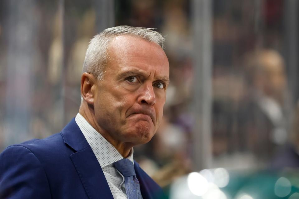 ST PAUL, MN - NOVEMBER 01: Head coach Dean Evason of the Minnesota Wild looks on against the Montreal Canadiens in the third period of the game at Xcel Energy Center on November 1, 2022 in St Paul, Minnesota. The Wild defeated the Canadiens 4-1. (Photo by David Berding/Getty Images)