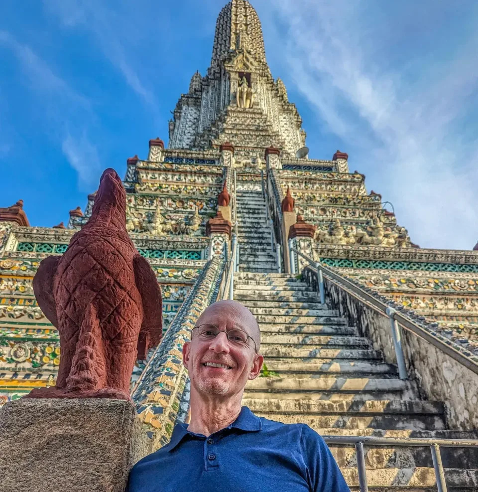 Bangkok Thailand Brent in front of Arun Wat temple