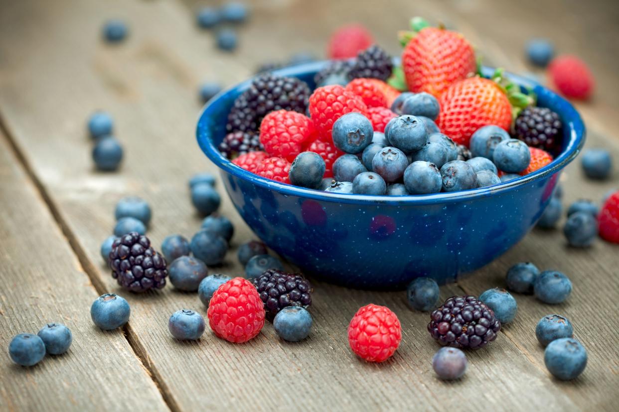 mixed organic berries in a bowl