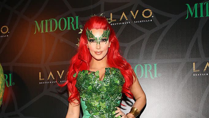 Green, Clothing, Fashion, Poison ivy, Supervillain, Dress, Costume, Fictional character, Flooring, Fashion design, 