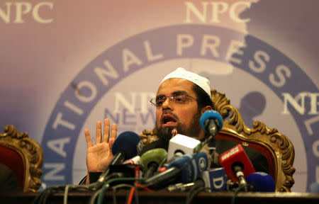 Mufti Faisal Khushi speaks during a news conference held by social activists and family members of missing social activists in Islamabad, Pakistan January 18, 2017. REUTERS/Caren Firouz