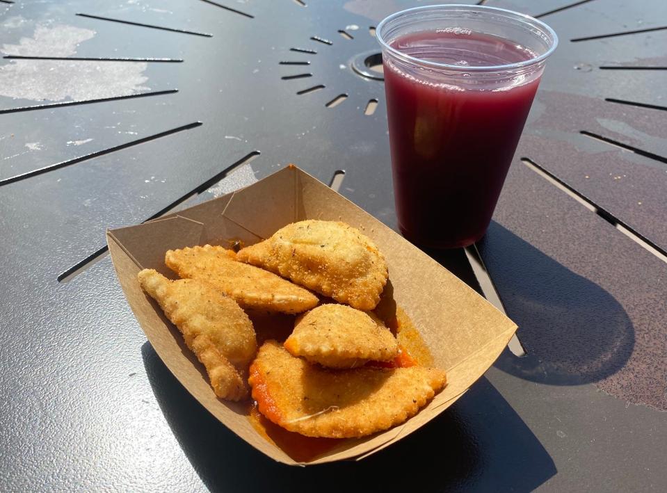 Fried raviolis and sangria from the Italy booth at Epcot's 2021 Food & Wine festival.