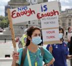 LONDON, UNITED KINGDOM- SEPTEMBER 12: NHS workers attend the 'March for Pay' Demonstration in London, United Kingdom on September 12, 2020. (Photo by Hasan Esen/Anadolu Agency via Getty Images)