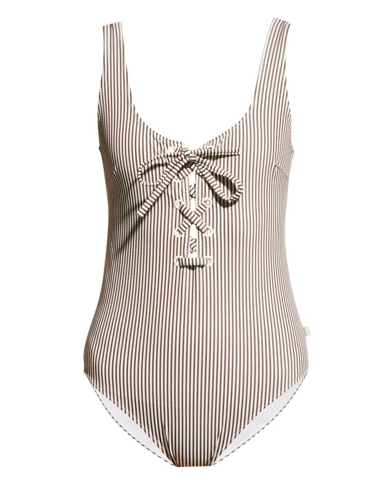 Ganni Recycled Stripe Lace-Up One-Piece Swimsuit
