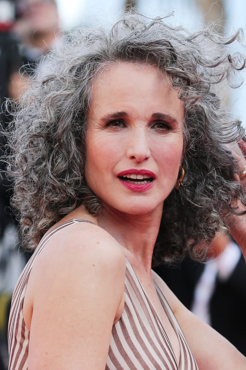 Andie MacDowell has grey and black hair as she attends the screening of 