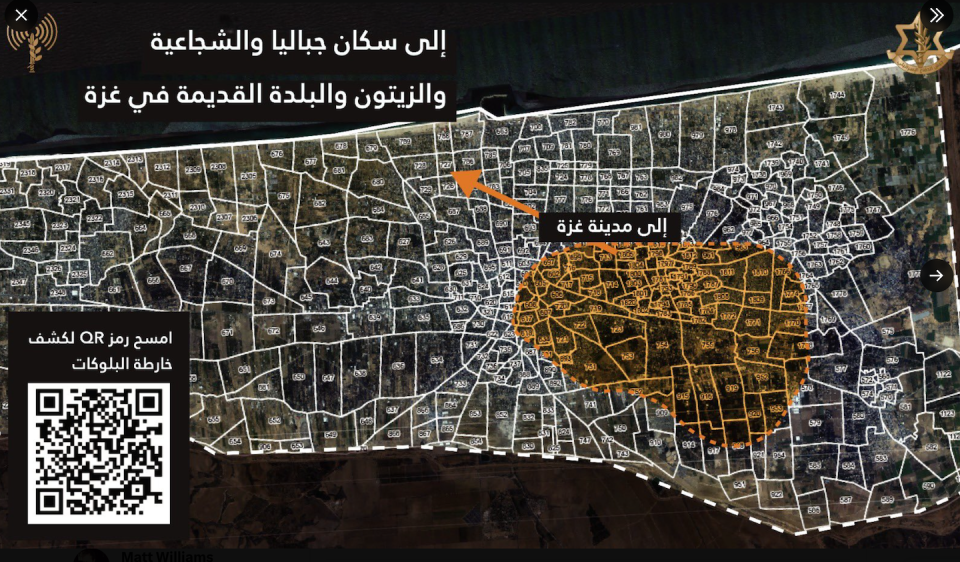 Map shared by an Israeli military official depicting zones in the Gaza Strip. <a href="https://twitter.com/AvichayAdraee/status/1733036333352767914/photo/1" rel="nofollow noopener" target="_blank" data-ylk="slk:@AvichayAdraee/Twitter;elm:context_link;itc:0;sec:content-canvas" class="link ">@AvichayAdraee/Twitter</a>