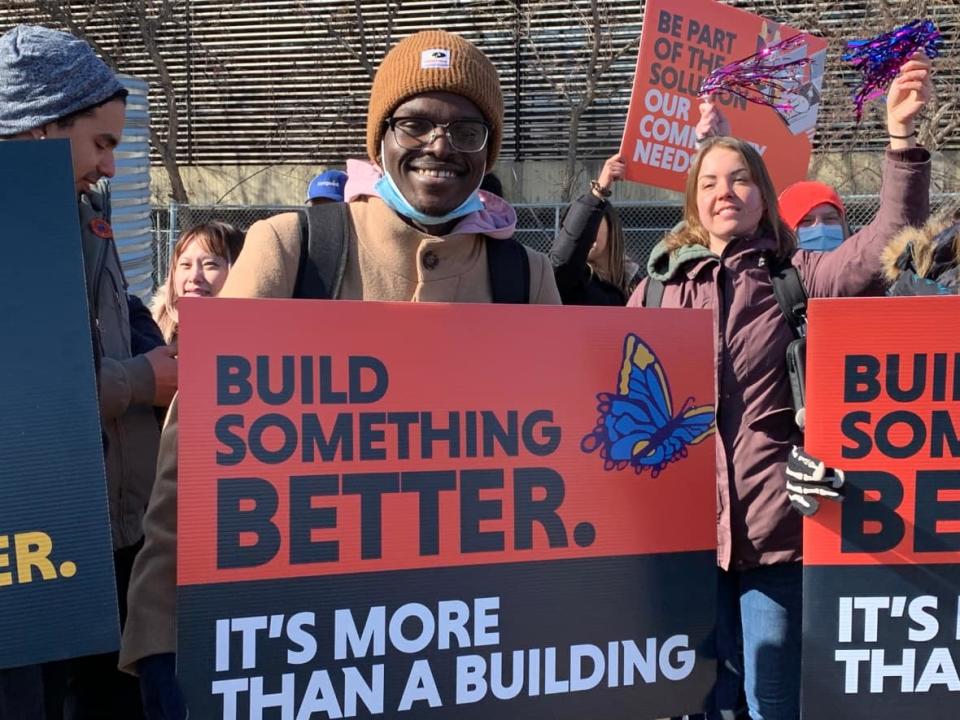 The University of Alberta's board of governors has approved two proposed tuition increases for domestic and international students on Friday, March 24, 2023. Students at the university protested outside the office of the school's board of governors as they voted.  (Craig Ryan/CBC - image credit)