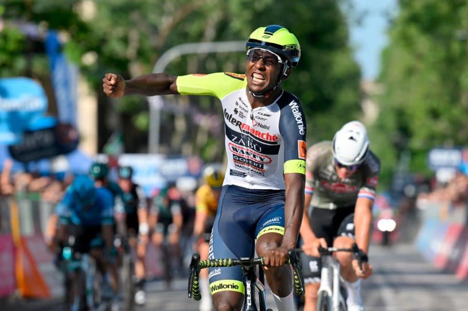 Biniam Girmay made history with his victory on stage 10 of the Giro d&#x002019;Italia (Gian Mattia D&#x002019;Alberto/AP) (AP)