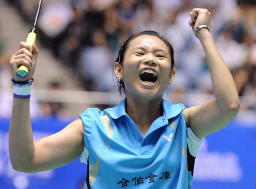 Taiwan's Tai Tzu-ying celebrates after defeating South Korea's Sung Ji-Hyun in their Japan Open semi-final on September 22. Tai dashed any hopes of a title for Japan by beating Eriko Hirose 9-21, 21-9, 21-14 in the final on Sunday