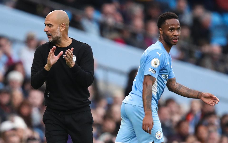 Pep Guardiola played Raheem Sterling through the middle during the first half and the England man struggled with his back to goal - GETTY IMAGES