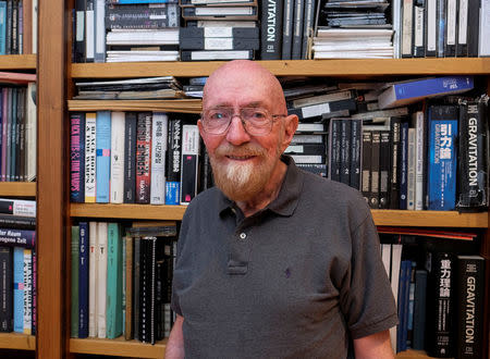 California Institute of Technology physicist Kip S. Thorne poses in his home after winning the 2017 Nobel Prize for Physics, which he shares with Barry Barish and Rainer Weiss, in Pasadena, California, U.S. October 3, 2017. REUTERS/Ringo Chiu