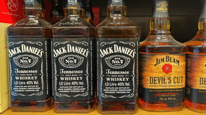 Whiskey bottles on a shelf